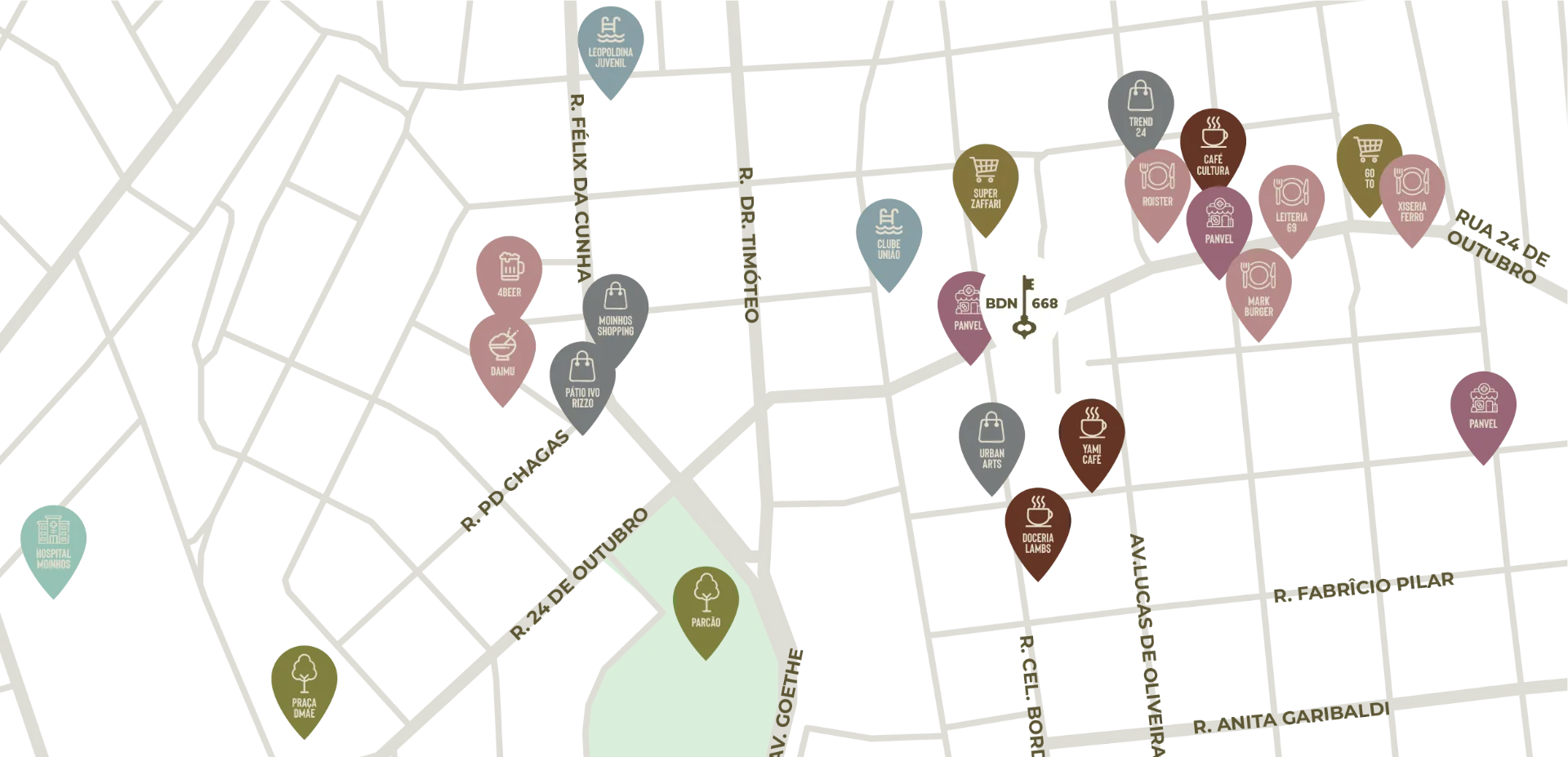 Mapa ilustrado do bairro Moinhos de Vento com Nuances Bordini 668